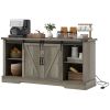 Mid Morden Sideboard, 16" Tall Cabinet with Sliding Barn Door & Charging Station, 65" TV Stand for Living Room, Gray