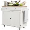 Mobile Kitchen Island, Solid Wood Top Breakfast Nook with Drawer and Doors, Kitchen Cart with Adjustable Shelf, White
