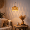 2 Pack Battery Operated Pendant Light Outdoor Chandelier for Gazebo Hanging Lamp with LED Bulb Rattan Shade Waterproof Lantern for Porch Patio Backyar