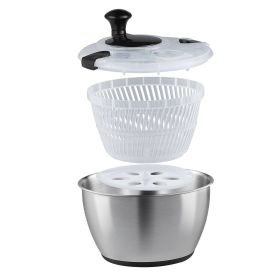 Stainless Steel Salad Spinner, 4.75Qt, One-handed Easy Press Large Vegetable Dryer Washer, Lettuce Cleaner and Dryer with 304 Stainless Steel Bowl