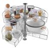 28" Kidney Shaped Chrome Corner Organizer, 360° Rotatble Kitchen Base Cabinet Blind Corner, 2 Tier Height Adjustable Storage Rack
