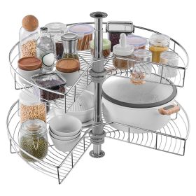28" Kidney Shaped Chrome Corner Organizer, 360° Rotatble Kitchen Base Cabinet Blind Corner, 2 Tier Height Adjustable Storage Rack