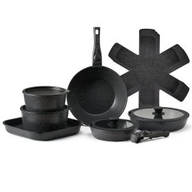 17 Piece Pots and Pans Set, Granite Nonstick Detachable Handle Cookware, Space Saving Induction Cookwares, Kitchen RV Cooking Sets with Frying, Sauce
