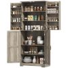 Farmhouse Kitchen Pantry, 72" Tall Pantry Cabinet with 4 Barn Doors, 4 Adjustable Shelves and 8 Door Shelves, Gray Wash