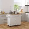 Mobile Kitchen Island, Solid Wood Top Breakfast Nook with Drawer and Doors, Kitchen Cart with Adjustable Shelf, White
