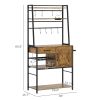 Industrial Kitchen Shelving Unit, Open Shelves for Kitchen w/ Charging Station, Towel Rack & LED Lights, Rustic Brown