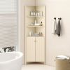 68 Inch Tall Corner Cabinet with 5 Shelves and 2 Fluted Doors for Bathroom