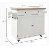 Mobile Kitchen Island, Solid Wood Top Breakfast Nook with Drawer and Doors, Kitchen Cart with Adjustable Shelf, White