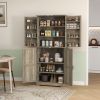 Farmhouse Kitchen Pantry, 72" Tall Pantry Cabinet with 4 Barn Doors, 4 Adjustable Shelves and 8 Door Shelves, Gray Wash