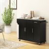Black Mobile Kitchen Command: Rolling Island with Stainless Top, Drawers, Cabinets & Racks