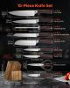 Kitchen Knife Set with Block and Sharpener, 15 Piece High Carbon Stainless Steel Knife Set, Rust-Resistant Kitchen Cutlery with Ergonomic Handle