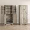 Farmhouse Kitchen Pantry, 72" Tall Pantry Cabinet with 4 Barn Doors, 4 Adjustable Shelves and 8 Door Shelves, Gray Wash