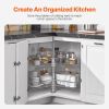 28" Kidney Shaped Chrome Corner Organizer, 360° Rotatble Kitchen Base Cabinet Blind Corner, 2 Tier Height Adjustable Storage Rack