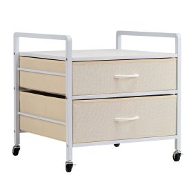 Mini Fridge Stand with Storage, 176 lb-Capacity Mini Fridge Table with 2 Drawers & 4 Swivel Wheels, Mobile Mini Fridge Shelf (Color: White)