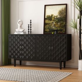 Modern 4-door Sideboard with Convex Pattern Doors and 2 Silver Handle for Living Room,Dining Room,Kitchen (Color: Black, Material: MDF)