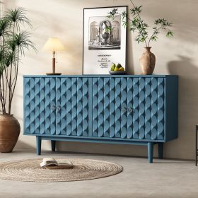 Modern 4-door Sideboard with Convex Pattern Doors and 2 Silver Handle for Living Room,Dining Room,Kitchen (Color: Navy, Material: MDF)