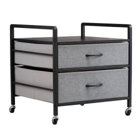 Mini Fridge Stand with Storage, 176 lb-Capacity Mini Fridge Table with 2 Drawers & 4 Swivel Wheels, Mobile Mini Fridge Shelf (Color: Grey)