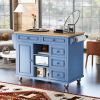Kitchen cart with Rubber wood desktop rolling mobile kitchen island with storage and 5 draws -53 Inch length