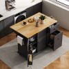 Kitchen Island with Drop Leaf, 53.9" Width Rolling Kitchen Cart on Wheels with Internal Storage Rack and 3 Tier Pull Out Cabinet Organizer