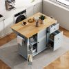 Kitchen Island with Drop Leaf, 53.9" Width Rolling Kitchen Cart on Wheels with Internal Storage Rack and 3 Tier Pull Out Cabinet Organizer