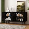 Modern 4-door Sideboard with Convex Pattern Doors and 2 Silver Handle for Living Room,Dining Room,Kitchen